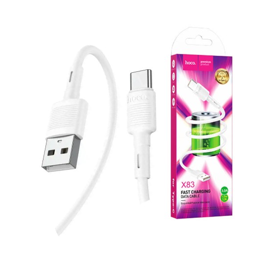 Cabo de Dados de Carregamento Rápido Hoco X83 USB para Tipo C 1M Branco